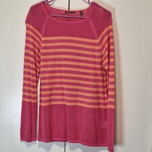 525 america Pink Orange Striped Crochet Net Sweater